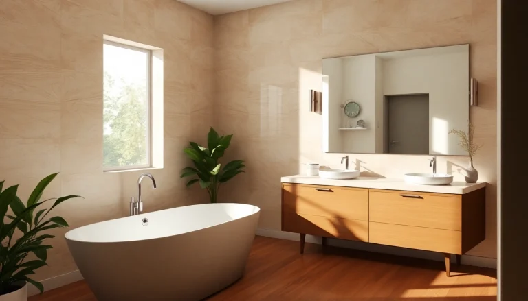 Bathroom remodeling contractor showcases a luxurious modern bathroom with sleek fixtures and inviting ambiance.