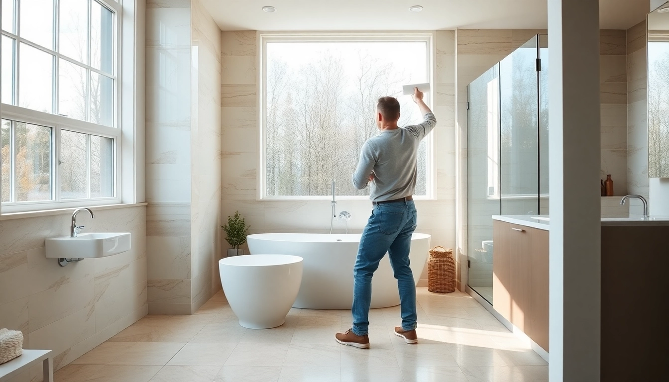 A skilled bathroom remodeling contractor transforming a modern bathroom space.