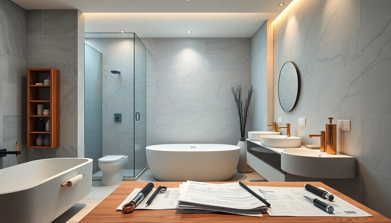 Expert bathroom remodeling contractor transforming a modern space with stylish fixtures and elegant materials.