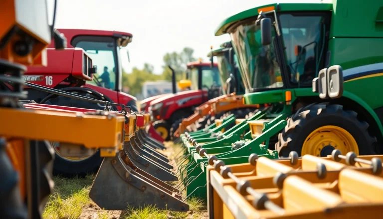 Highlighting the compraventa de maquinaria agrícola with diverse models showcased in a sunny environment.