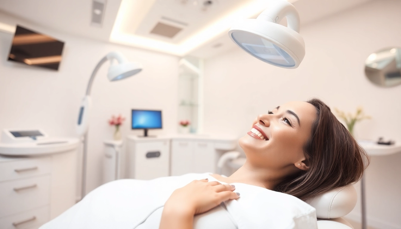 Epilare definitiva Sibiu: A client enjoying a painless laser hair removal session in a modern beauty clinic.