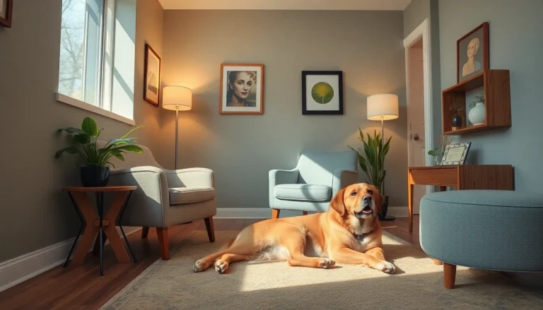 Therapy session imagery with Sydney Psychologist Jacob and his therapy dog, offering support and compassion.