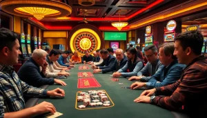 Players at the CM88 casino enjoy an exciting poker game with vibrant atmosphere and thrilling bets.