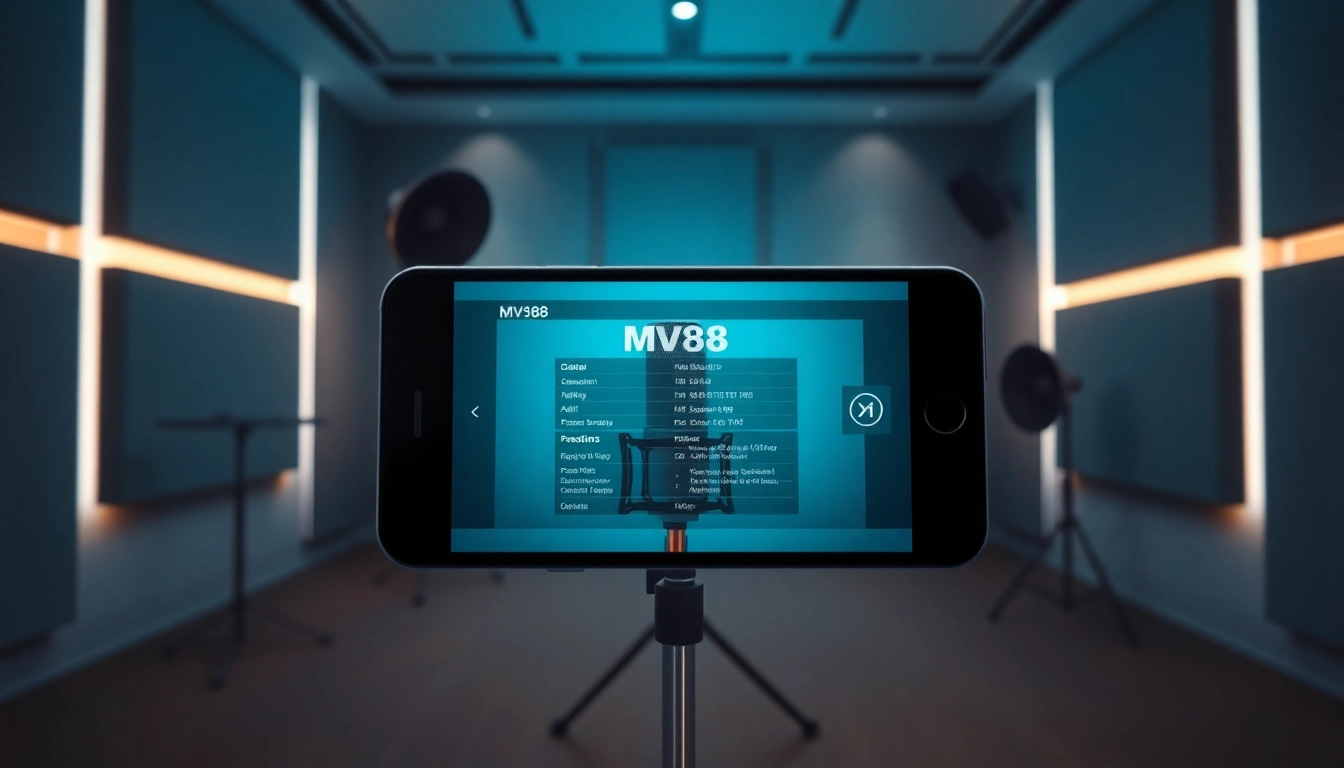 MV88 microphone showcased on a modern smartphone, highlighting audio recording capabilities.