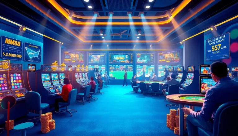 Experience the excitement of MM88 with a vibrant digital casino atmosphere showcasing interactive games and live betting.