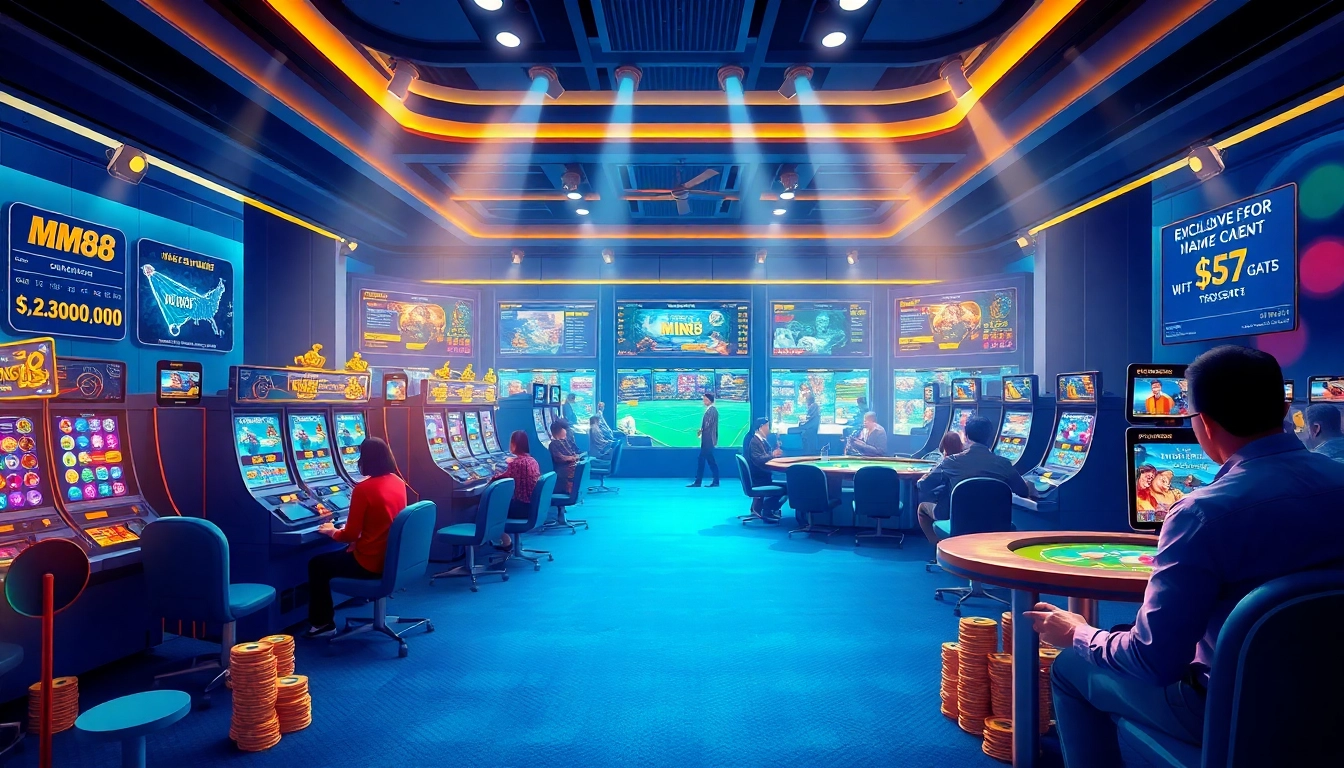 Experience the excitement of MM88 with a vibrant digital casino atmosphere showcasing interactive games and live betting.