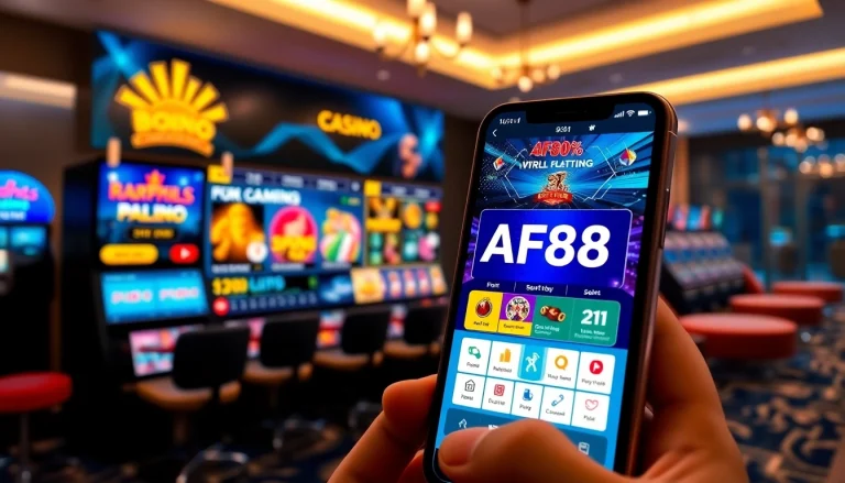 AF88 app interface showcasing exciting online games and promotions in a modern setting.