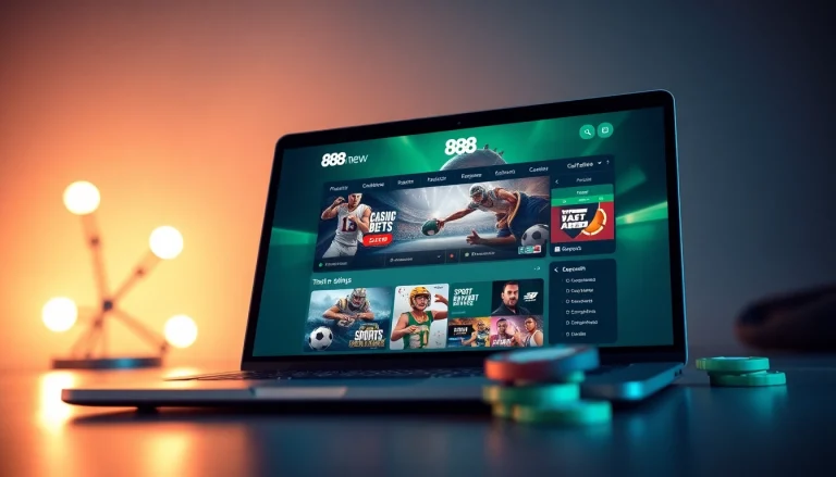 888new online betting platform interface showcasing various gaming options in a professional setting.