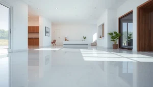Beautiful epoxy flooring Peoria enhances a modern home's interior elegance and warmth.