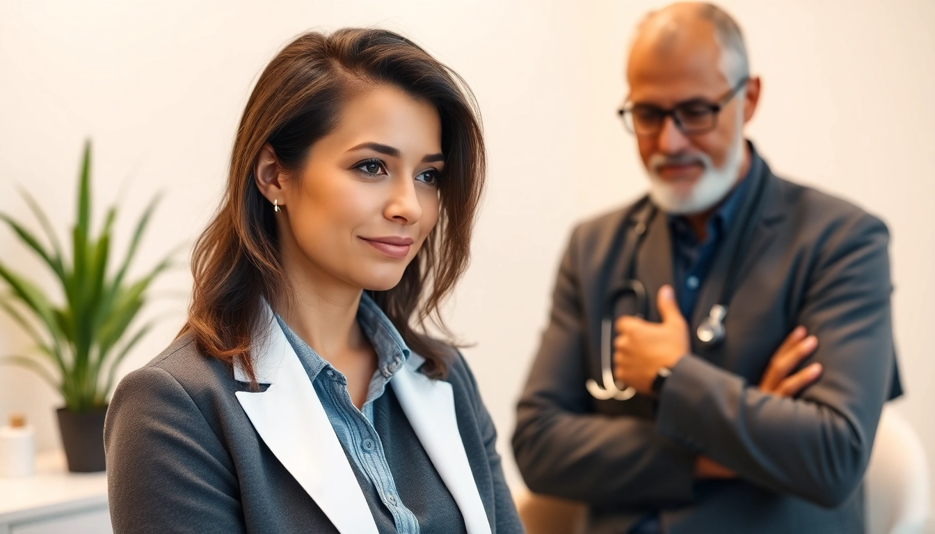 Patients share their 東京植毛クリニック　口コミ during a consultation at a serene hair restoration clinic.