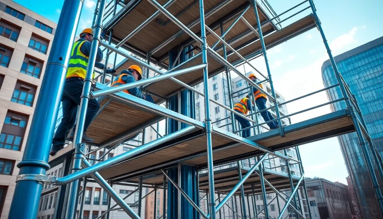 Experienced workers setting up caffolding in Bolton, showcasing safety and professionalism.