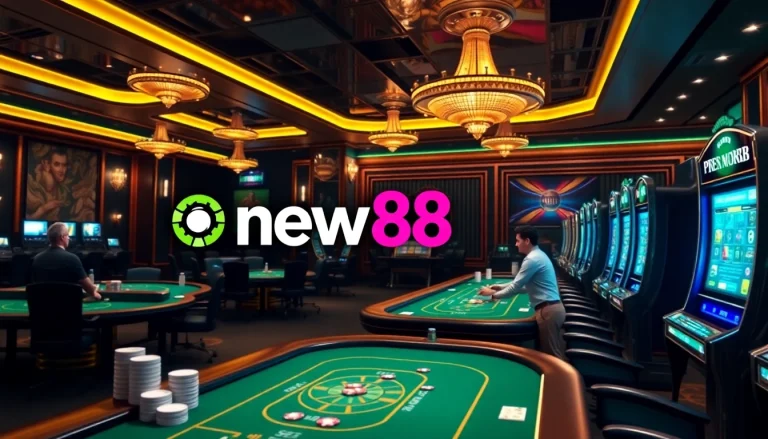 Exciting new88 casino scene with online gambling interface and vibrant gaming elements.