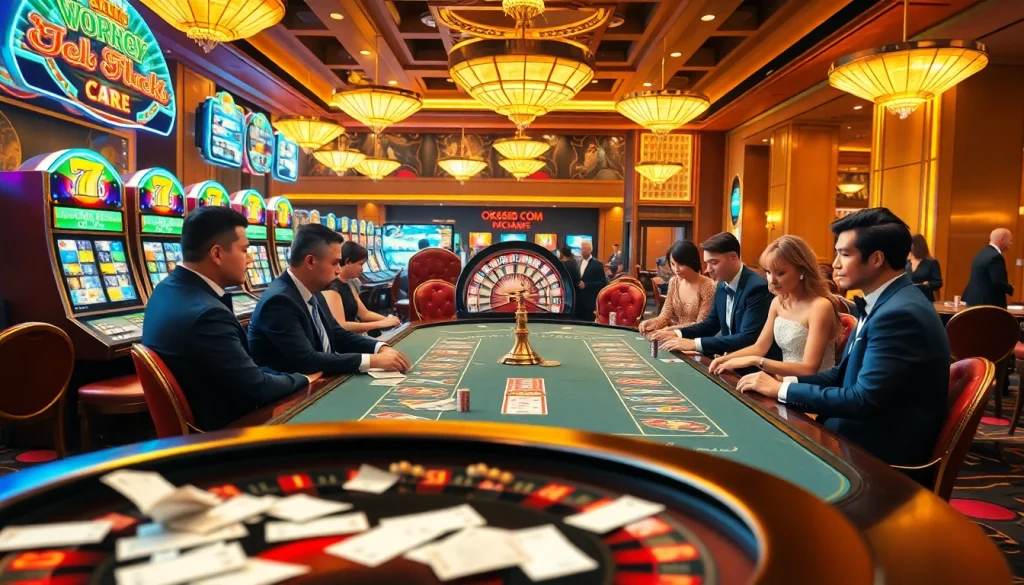 Experience the excitement at OK365KD.COM with a luxurious poker table and vibrant casino atmosphere.