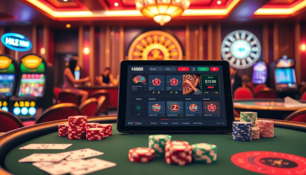 Experience thrilling gameplay at Hi88 with vibrant casino tables and online gambling excitement.