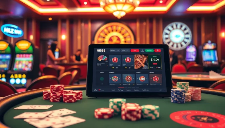 Experience thrilling gameplay at Hi88 with vibrant casino tables and online gambling excitement.