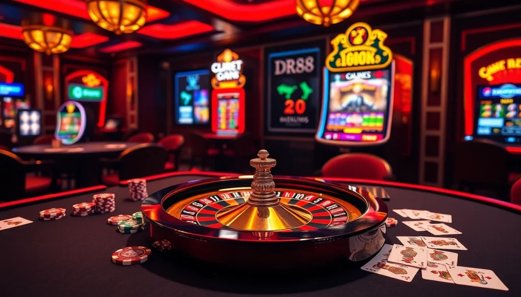 Experience the thrill of gaming at DR88 with vibrant casino tables and immersive slot machines.