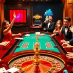 Experience the excitement of go 8 gaming at a vibrant casino table filled with players and chips.