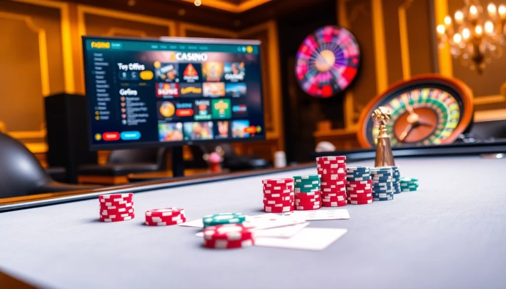 Exciting online gambling scene at https://79kking.blog/ featuring poker, roulette, and vibrant casino elements.