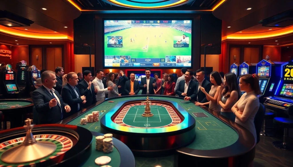 Experience 'trực tiếp bóng đá hôm nay' in a luxurious casino setting with vibrant sports betting.