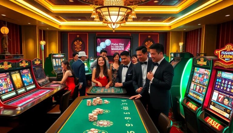 Engage with Đăng Ký QH88 in a vibrant casino atmosphere filled with poker chips and slot machines.