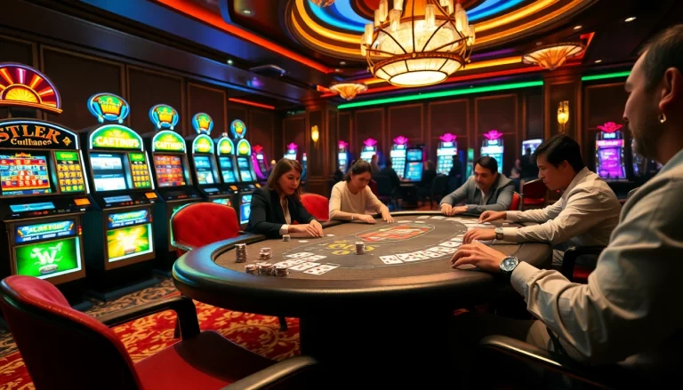Players enjoying a thrilling poker game at https://rr88.wales/ casino, showcasing excitement and skill.