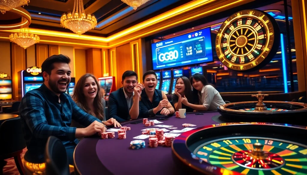 Players enjoying an exciting game at GG88 casino with vibrant visuals and lively atmosphere.
