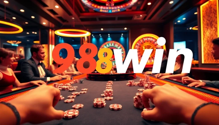 Experience thrilling gameplay at 98win with vibrant casino tables and excited players enjoying their bets.