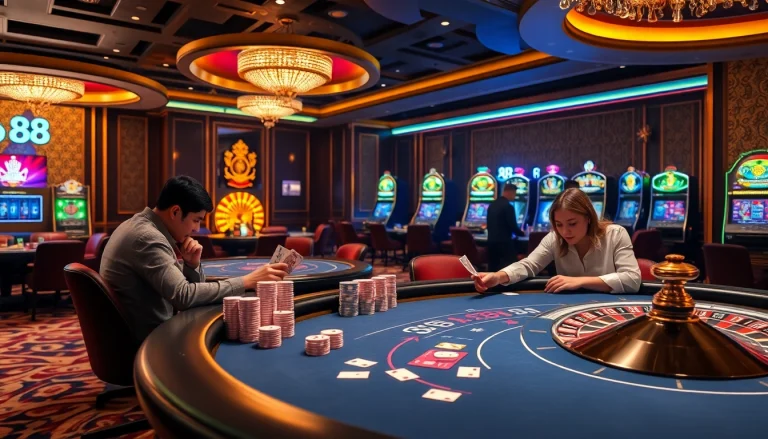 Experience excitement at BJ 888 with intense poker gameplay and a glamorous casino atmosphere.