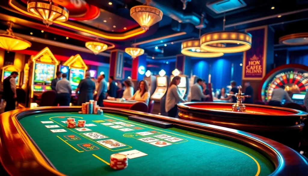 Engaged gamblers enjoying the thrilling Lc88 casino experience at a lively blackjack table.