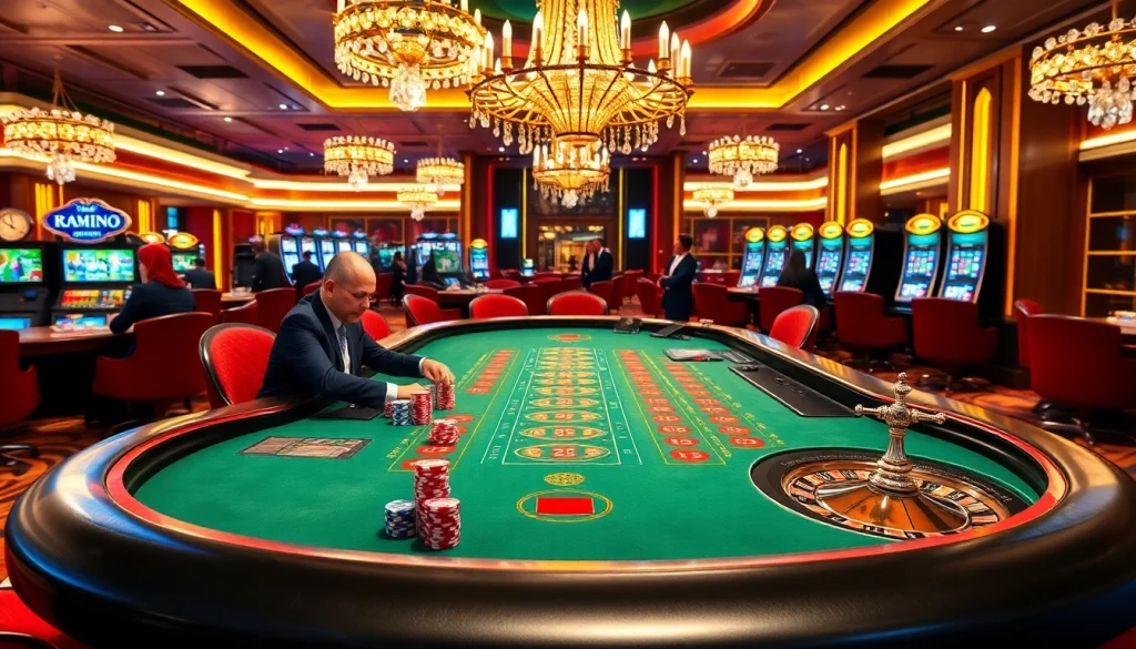 Play exciting games with kkwin 03 at our immersive casino environment filled with vibrant tables and machines.