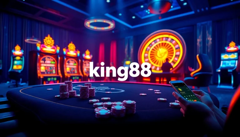 king88 casino experience with vibrant slot machines and poker chips in an exciting online environment