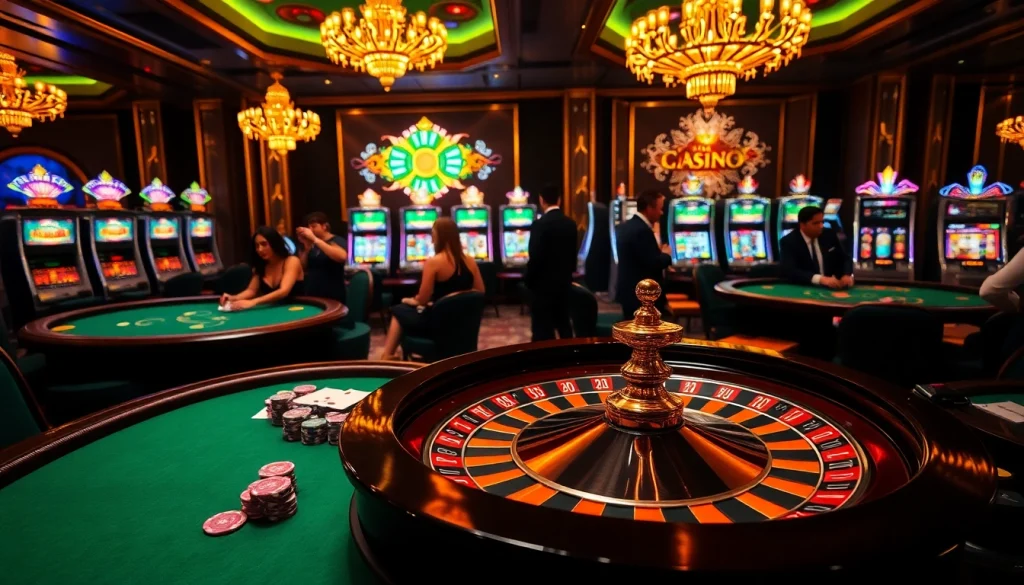 Experience thrilling gaming action with the uk88 app in this luxurious casino scene.