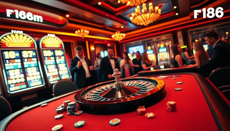 Experience the thrill of gambling with F168 at a vibrant casino table filled with excitement.