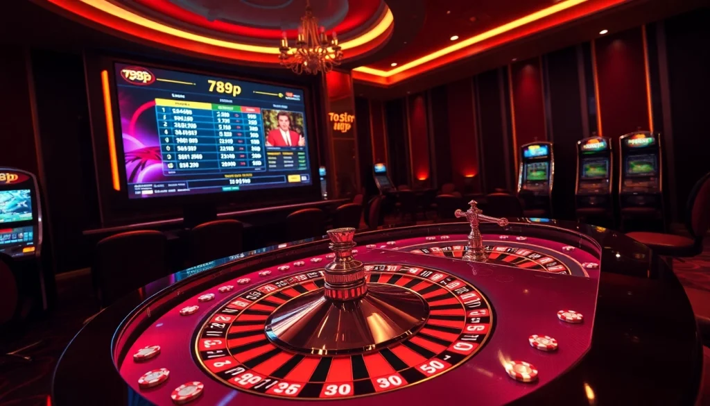 Experience the excitement of 789p with a stunning luxury casino ambiance filled with poker chips and roulette tables.
