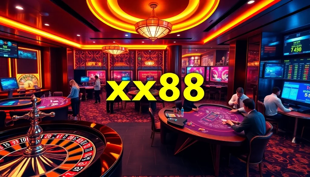 Experience the thrill of gambling at XX88 with vibrant casino games and engaging players in action.