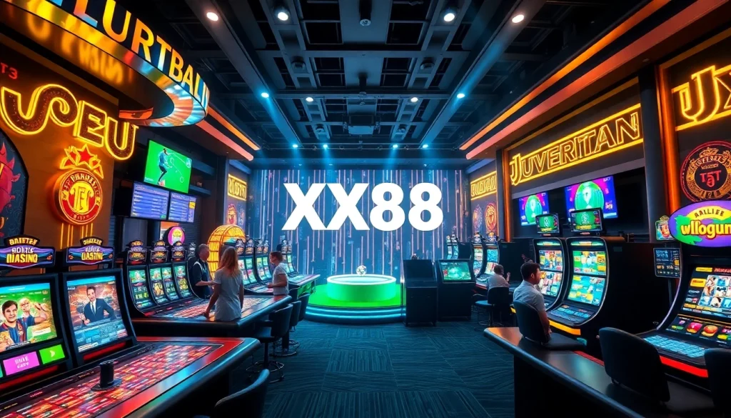 Engaging Nhà cái xx88 online gambling platform with vibrant casino scene and live dealers.
