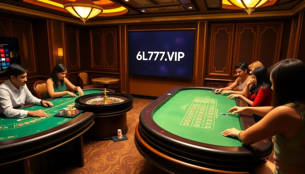 Experience high-stakes gaming at 6L777.VIP with elegant tables and vibrant casino ambiance.