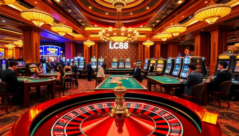 Engaging players enjoying various games at LC88 casino, highlighting excitement and luxury.