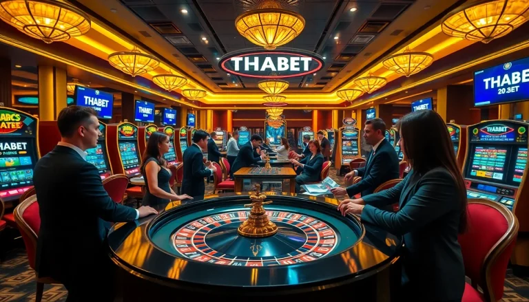 Experience the vibrant thrill of THABET at a luxurious casino with roulette and slot machines.