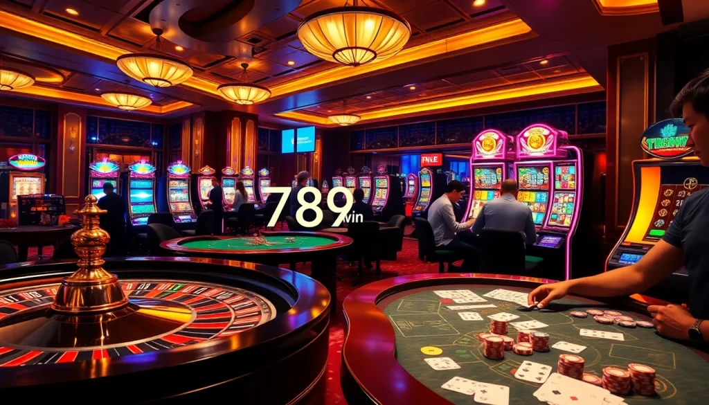 Exciting casino scene showcasing vibrant gameplay at 789win with roulette, poker, and engaging players.