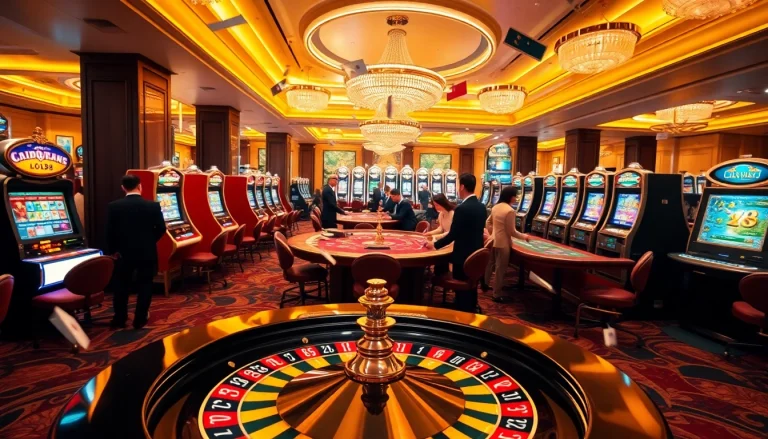 Experience the luxury of Lc88 casino with players enjoying roulette and poker in an elegant setting.
