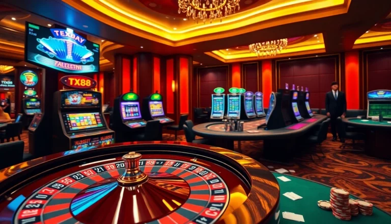 Experience thrilling gameplay at https://tx88.us.org/ with an engaging casino scene featuring vibrant slot machines.