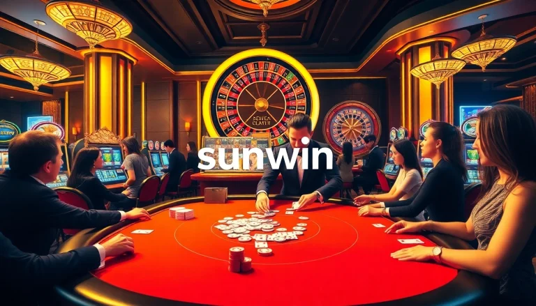 Exciting gameplay at Sunwin casino with players engaged at a stylish gaming table.