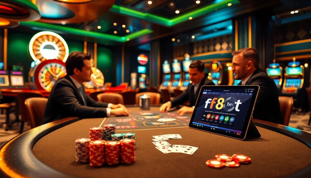 Experience the excitement of f8bet with professional players at a luxury poker table.