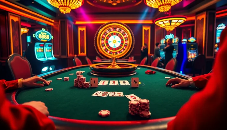 High-stakes poker action at a luxurious casino, showcasing thrilling moments of 888b gaming.