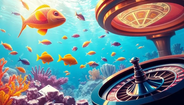 Experience the excitement of bắn cá đổi thưởng in a vibrant online casino atmosphere with colorful elements.