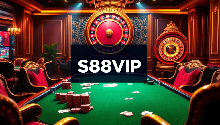 Experience the excitement of gambling with Trang chủ S88VIP at a luxurious casino table filled with vibrant colors and thrilling elements.