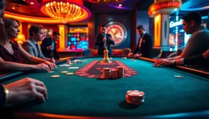 Experience the thrill at https://www.6rwin55.com/ with intense poker action at a luxury casino table.