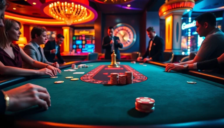 Experience the thrill at https://www.6rwin55.com/ with intense poker action at a luxury casino table.