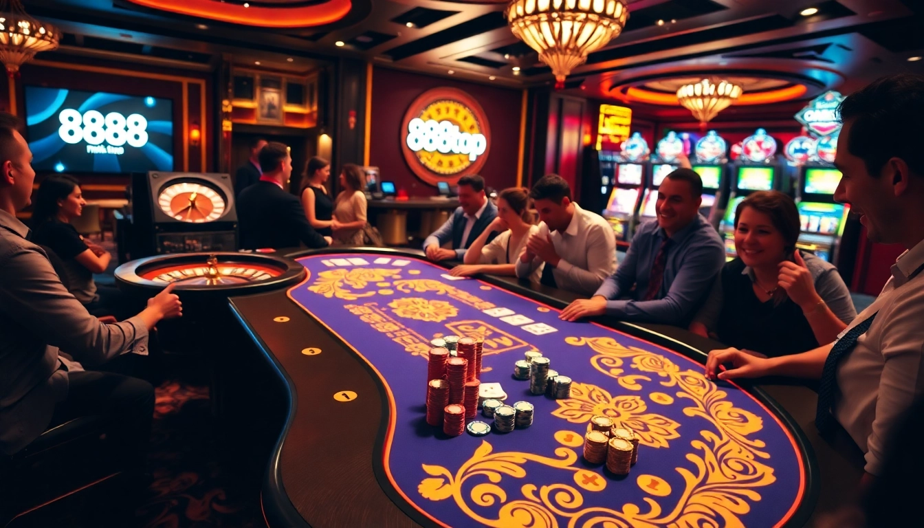 Experience thrilling gaming action at 888top link table with vibrant poker chips and cards.
